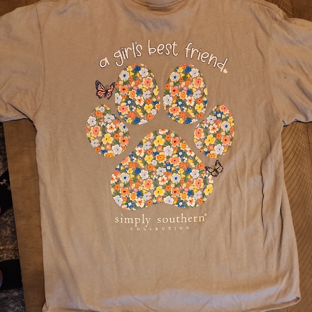 Simply Southern Women's Gray T-Shirt with Floral Paw Print